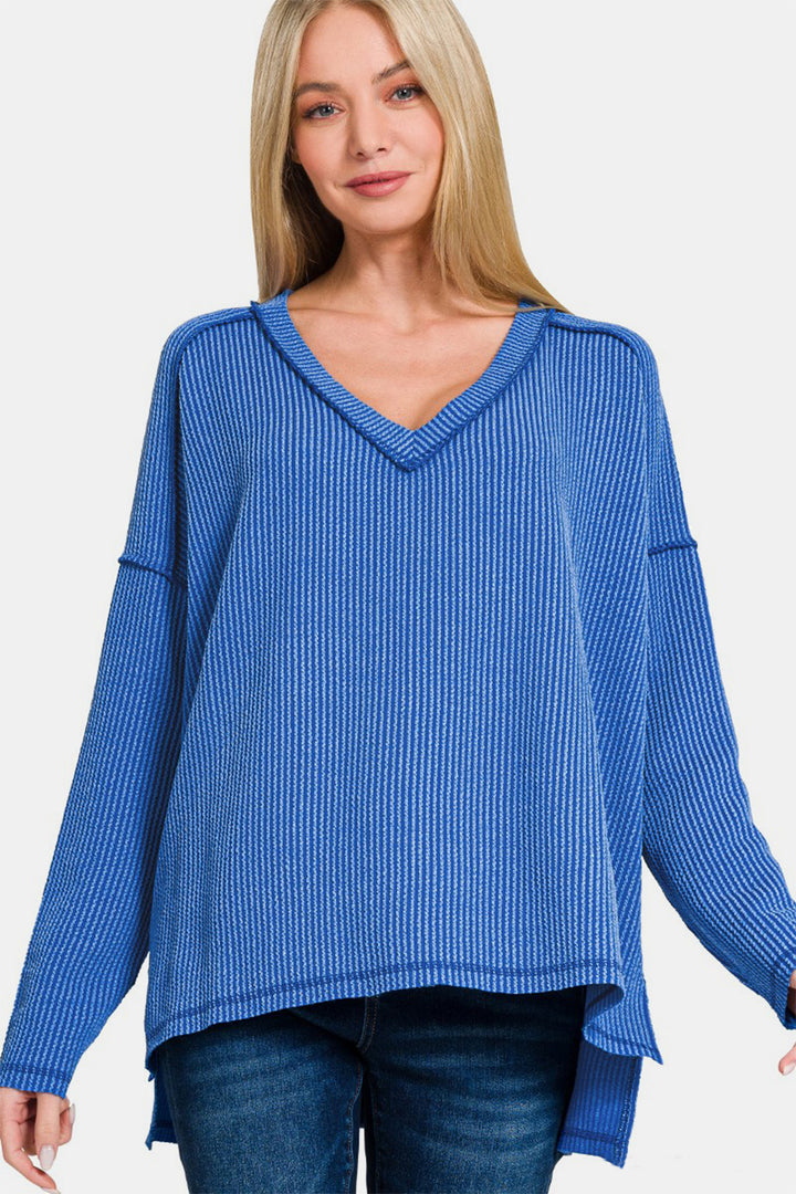 Next-Level Style - Textured Exposed Seam Top - Classic Blue