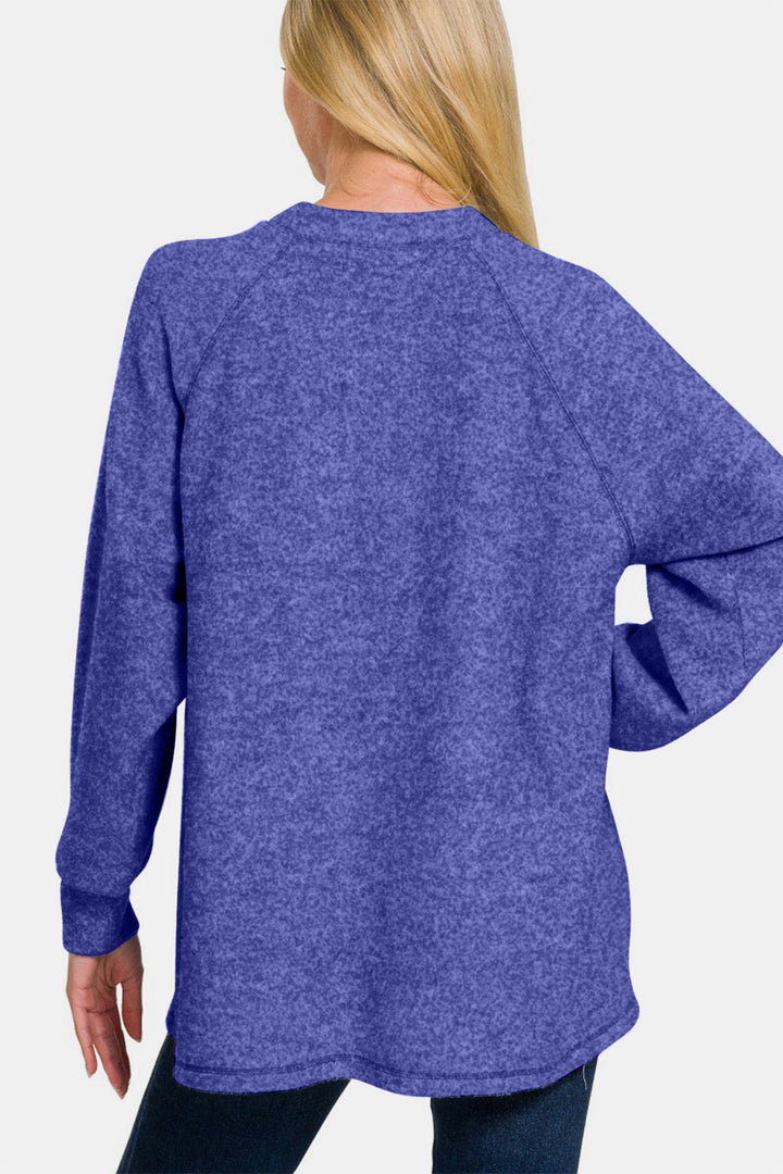 Brushed Melange Hacci High-Low Sweater - Bright Blue