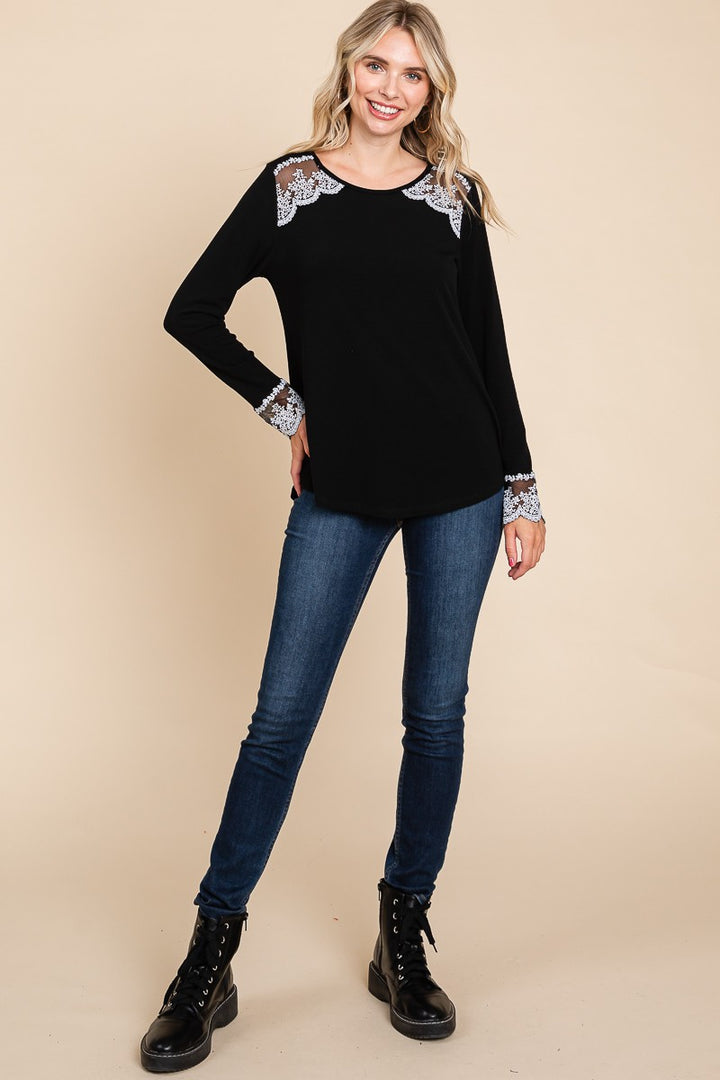 Beautiful Lady - Lace-Detail Top - Black