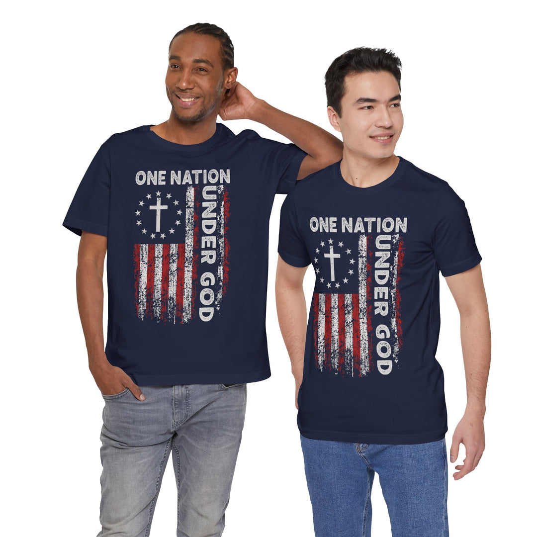 One Nation Under God - Cross With American Flag - Unisex Crew-Neck Tee