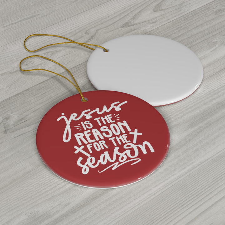 Jesus is the Reason For The Season - Crosses (Red Background) - Circle Ceramic Ornament