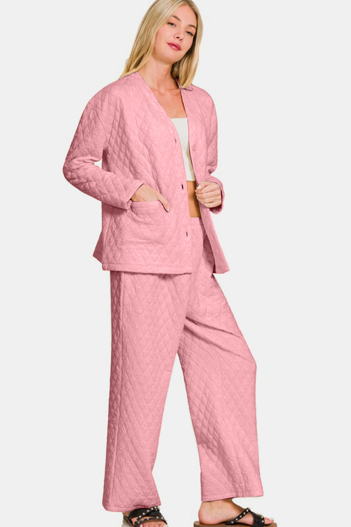 Snug & Stylish Quilted Loungewear Set - Dusty Pink