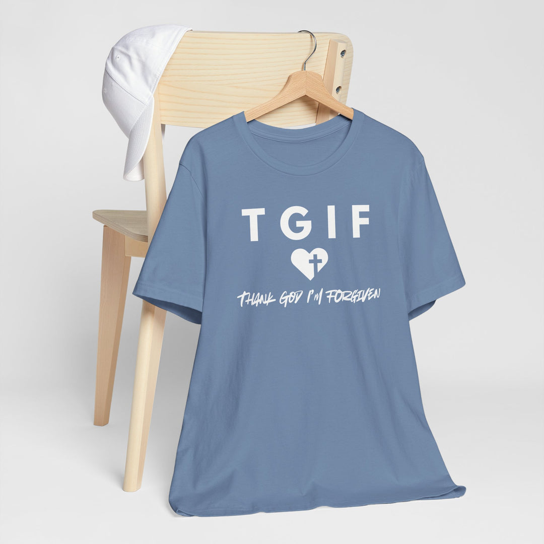 TGIF - Thank God I'm Forgiven - Heart With Cross - Unisex Crew-Neck Tee