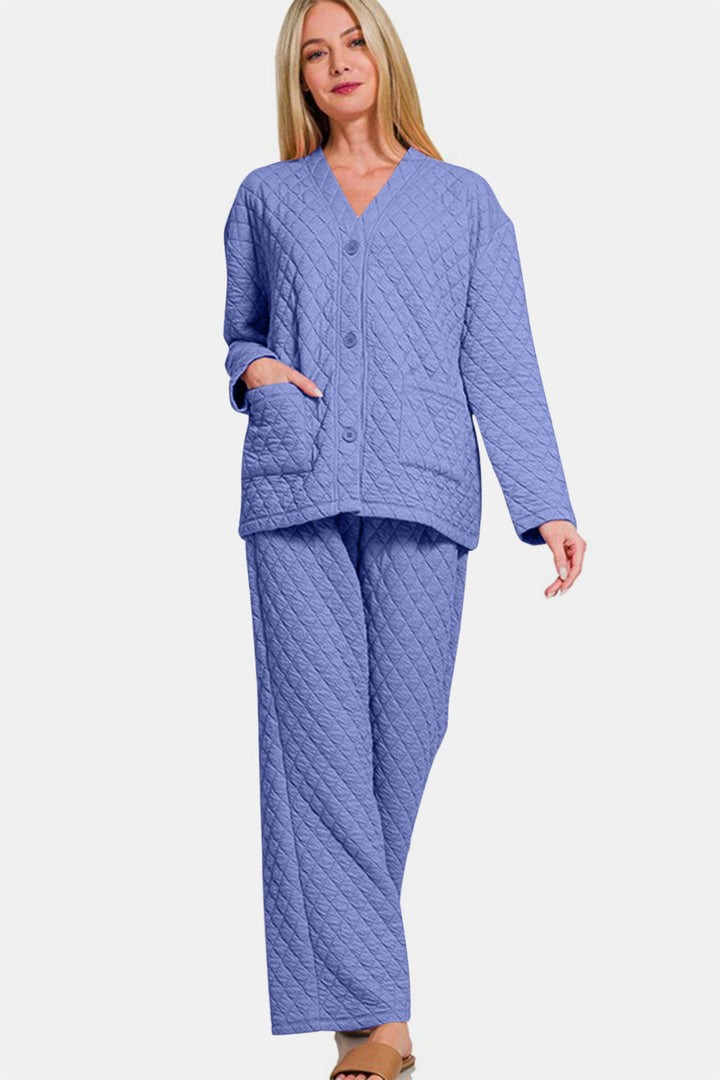 Snug & Stylish Quilted Loungewear Set - Blue Purple