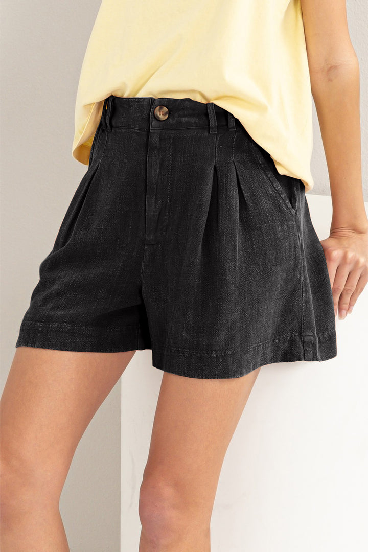 High-Waist Pleated Linen-Blend Shorts