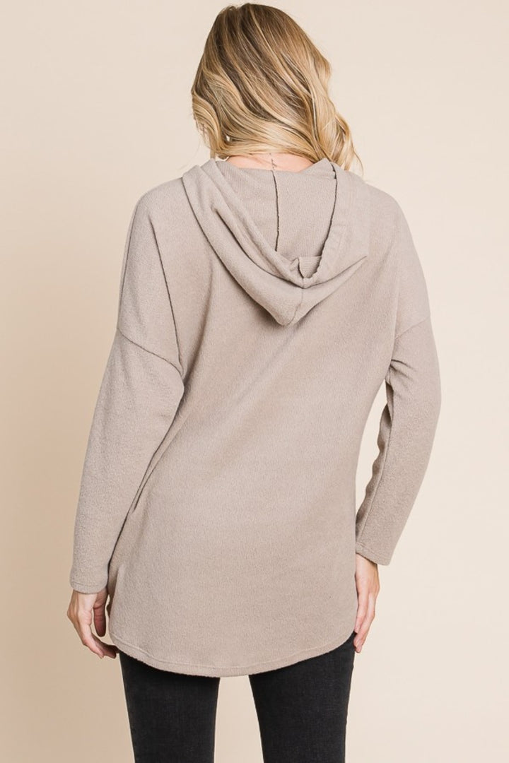 Drop-Shoulder Knit Hoodie - Taupe