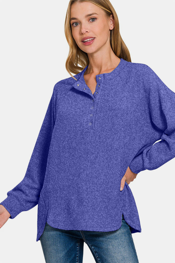 Brushed Melange Hacci High-Low Sweater - Bright Blue