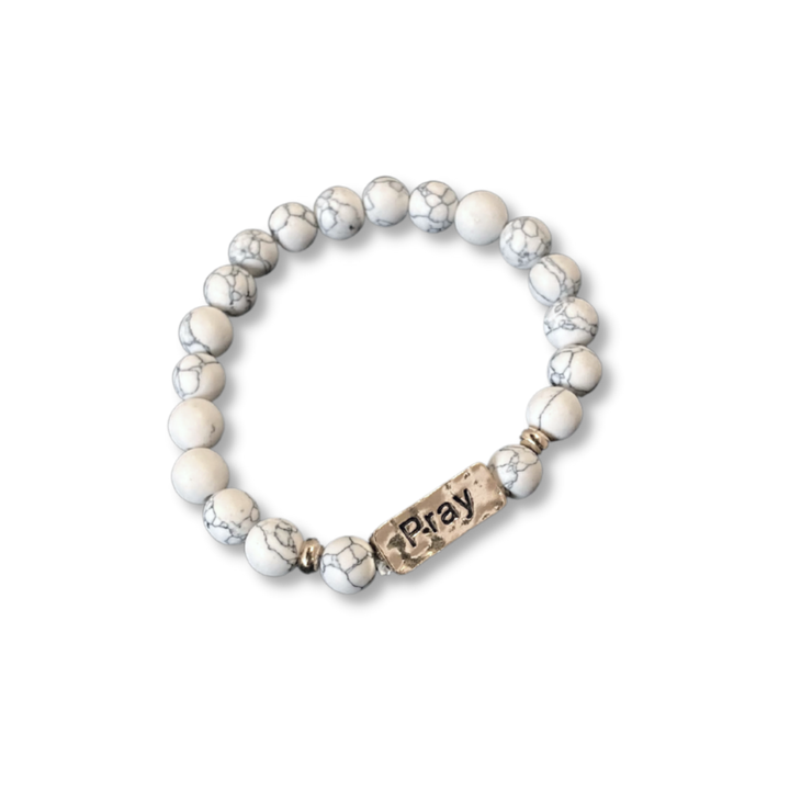 Pray Without Ceasing - Natural Stone Stretchy Bracelet - White Marble