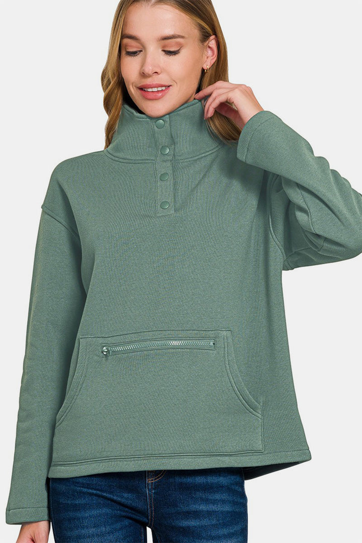 Plush Comfort Turtleneck Fleece Sweatshirt - Jade