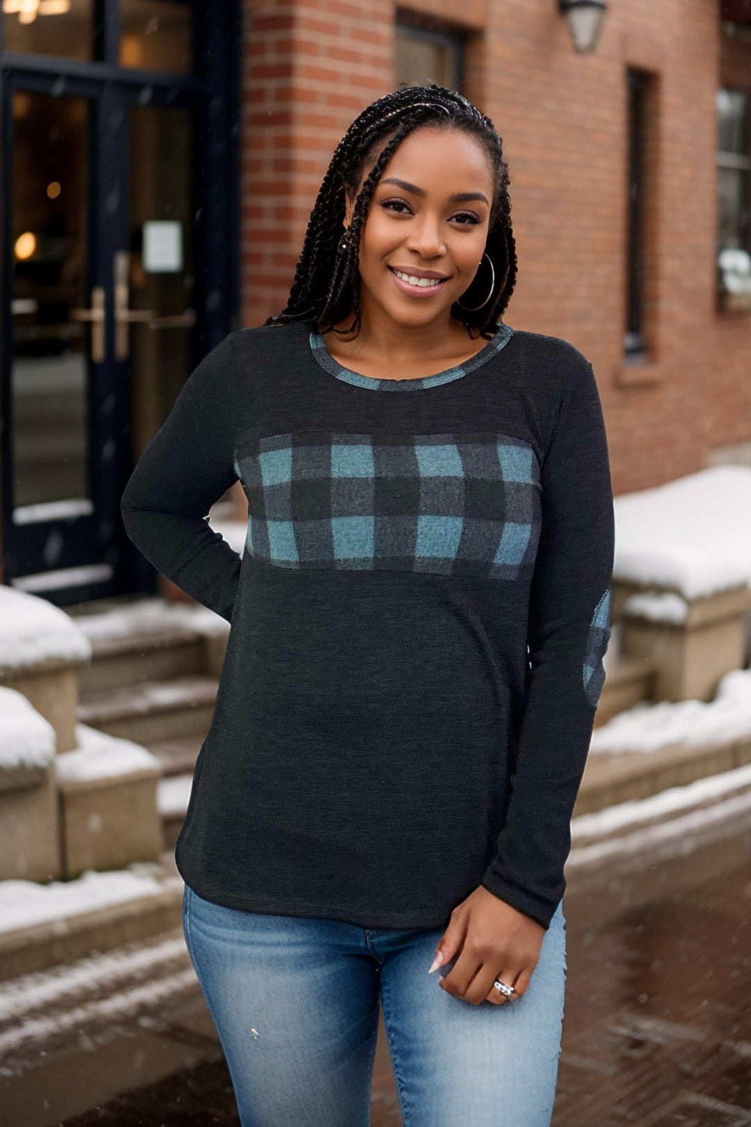 Teal Plaid Cozy Pullover