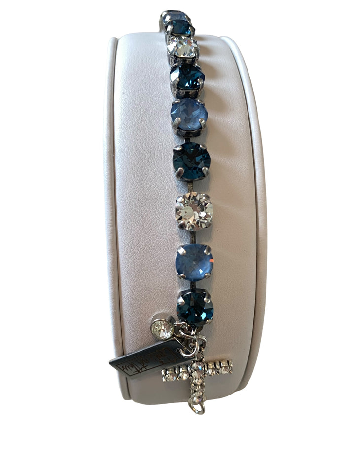 God's Got This Charm - Handcrafted Austrian Crystal Cross Rhinestone Bracelet - Blue/Clear