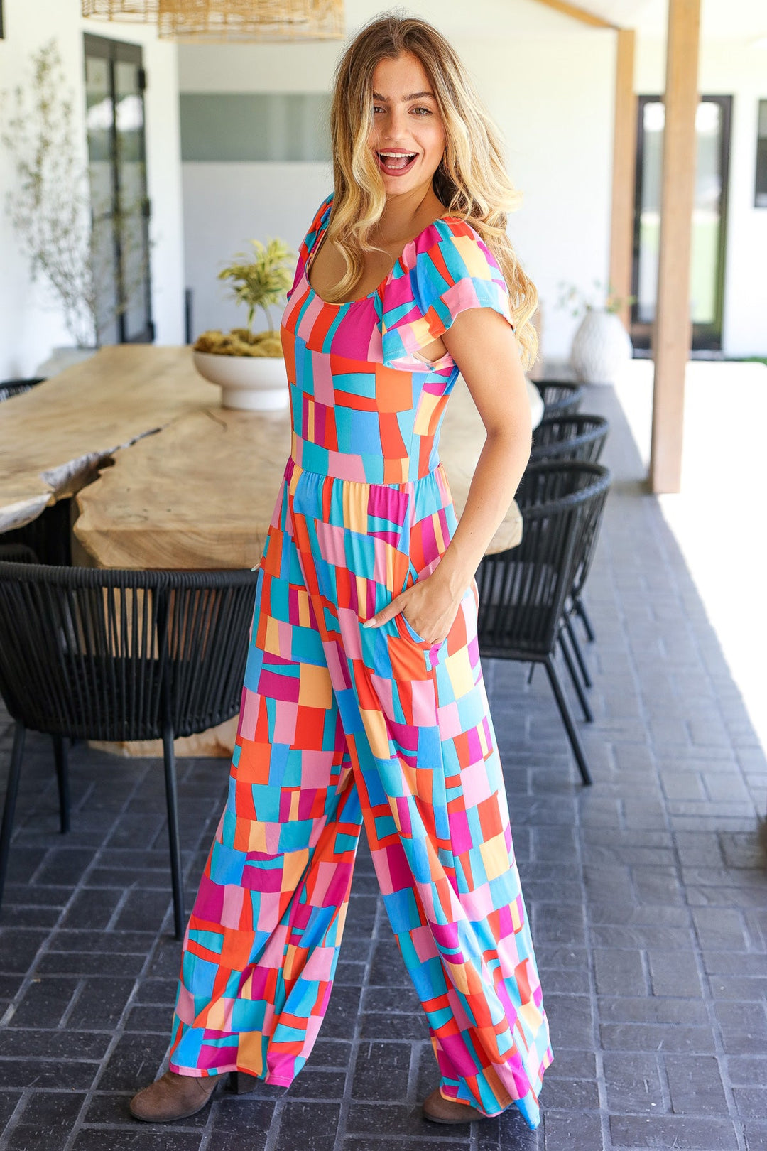 Geometric Print Wide-Leg Jumpsuit