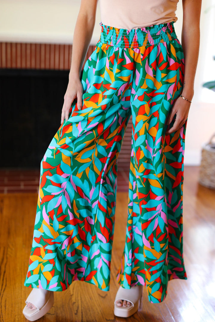 Summer Days - Abstract Print Smocked Palazzo Pants