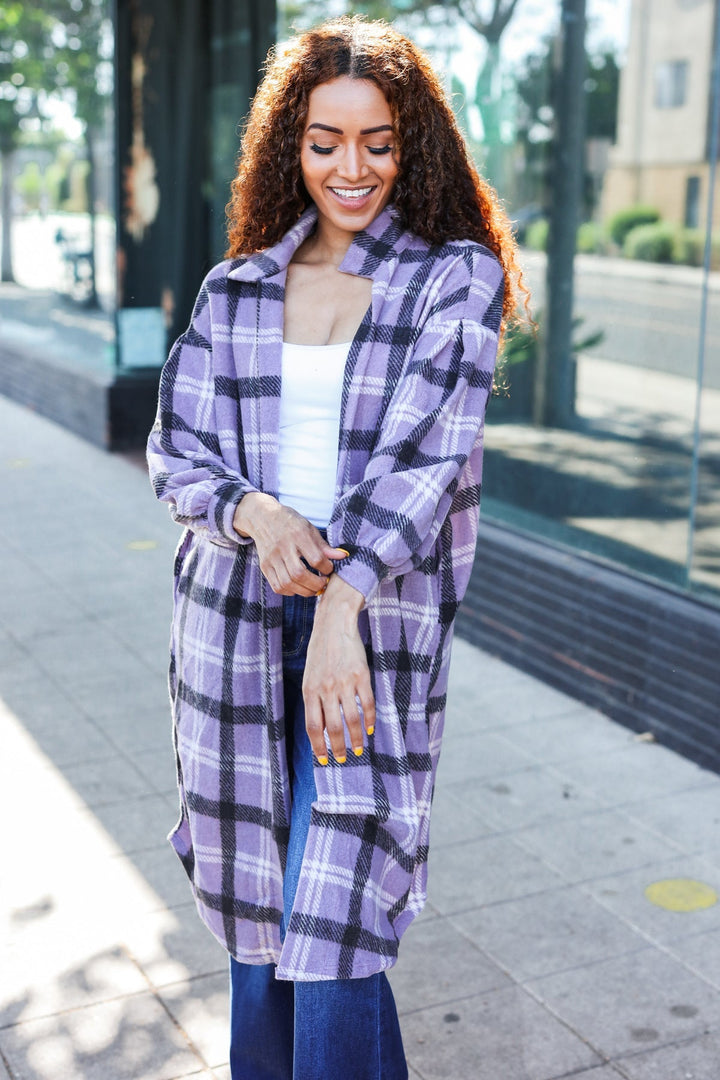 Cozy Vibes - Lavender Plaid Cardigan