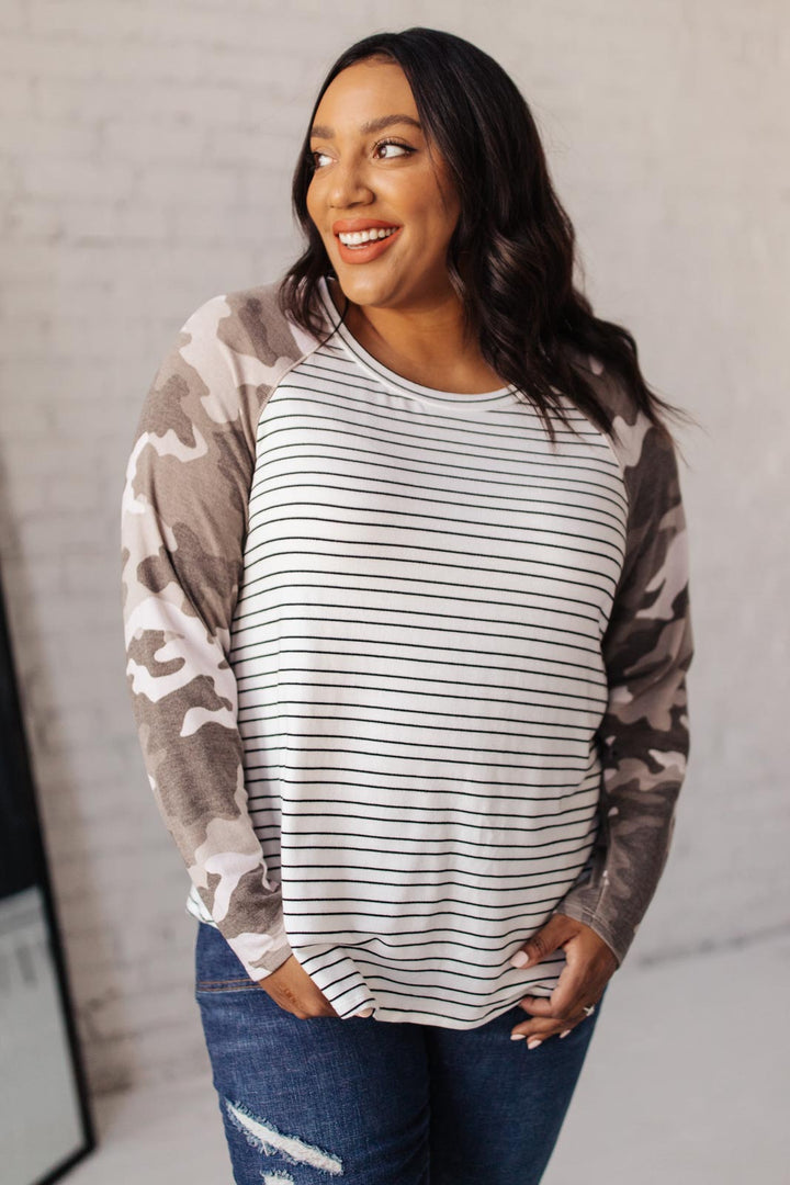 Modern Mixup Camo Striped Raglan Top