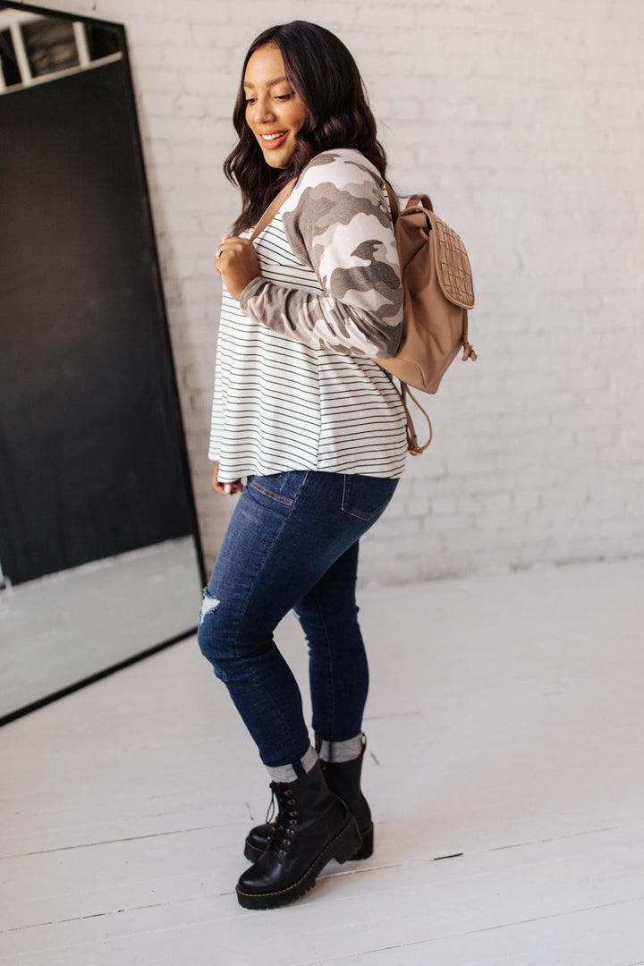 Modern Mixup Camo Striped Raglan Top