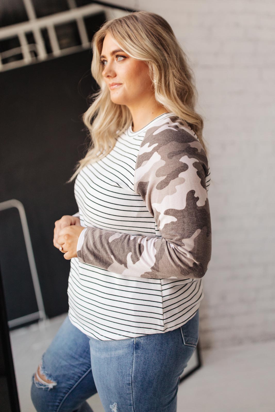 Modern Mixup Camo Striped Raglan Top