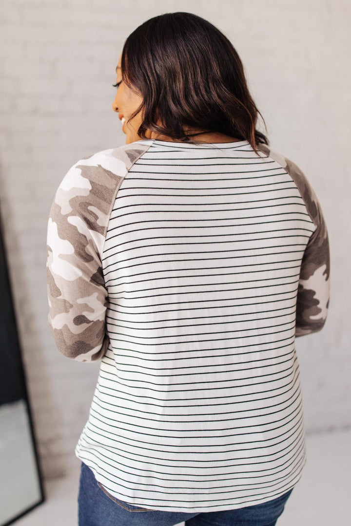 Modern Mixup Camo Striped Raglan Top