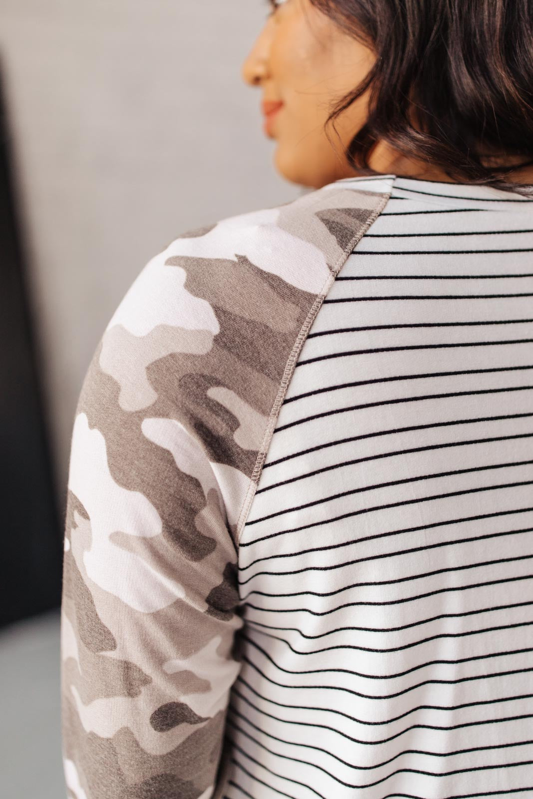 Modern Mixup Camo Striped Raglan Top