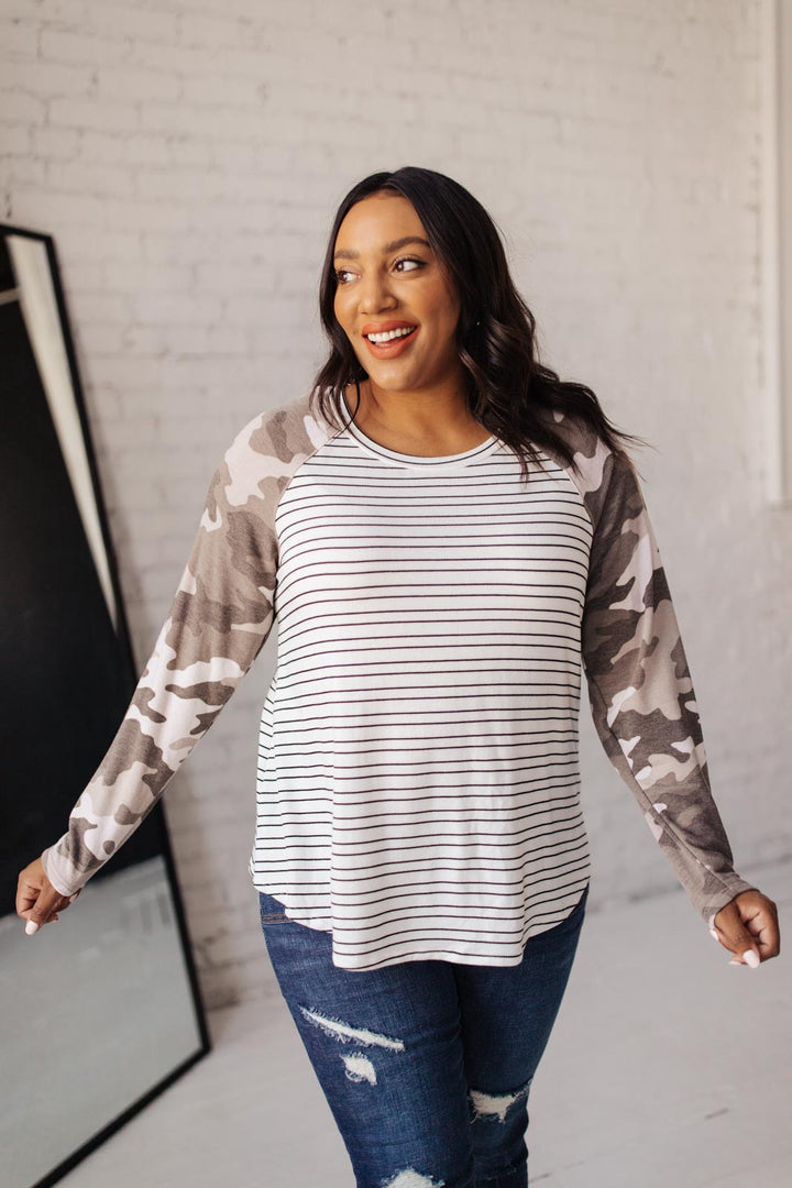 Modern Mixup Camo Striped Raglan Top