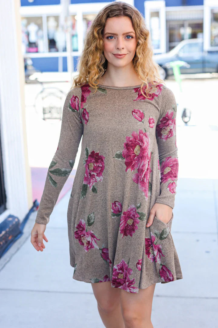 Taupe & French Rose Floral Dress