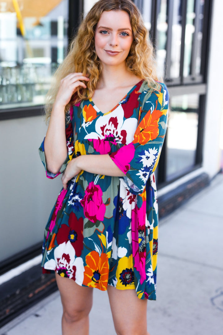 Vibrant Florals Babydoll Dress