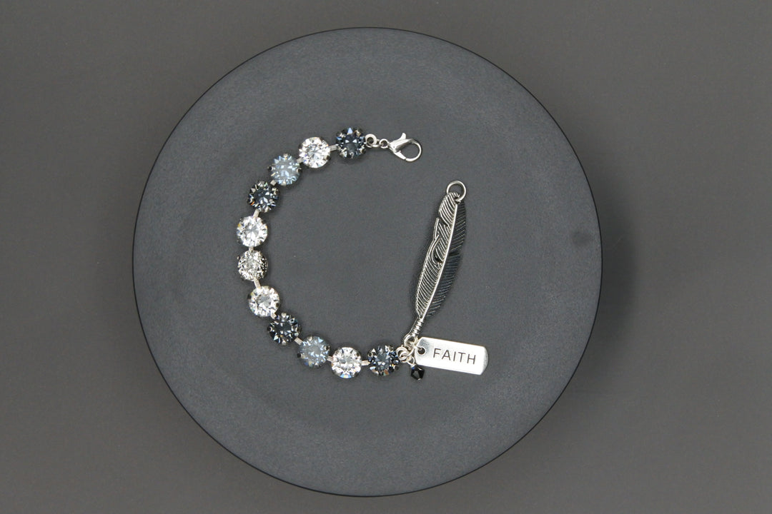 Faith Charm - Handcrafted Austrian Crystal Under His Feathers Bracelet - Grey/Clear