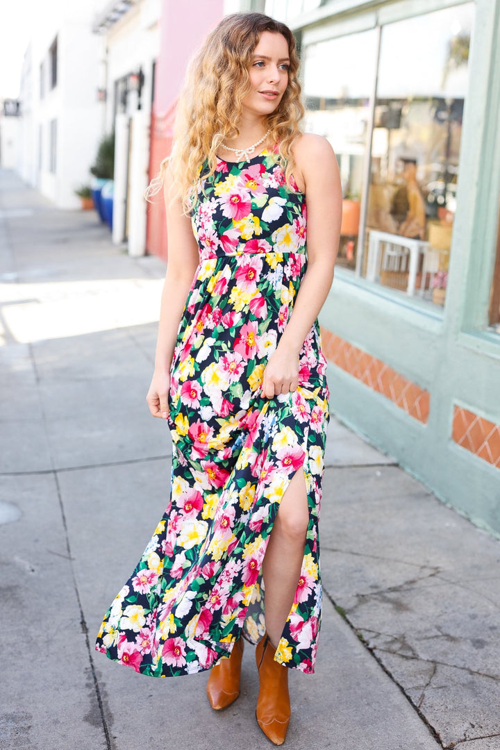 Eye-Catcher Navy Floral Maxi Dress