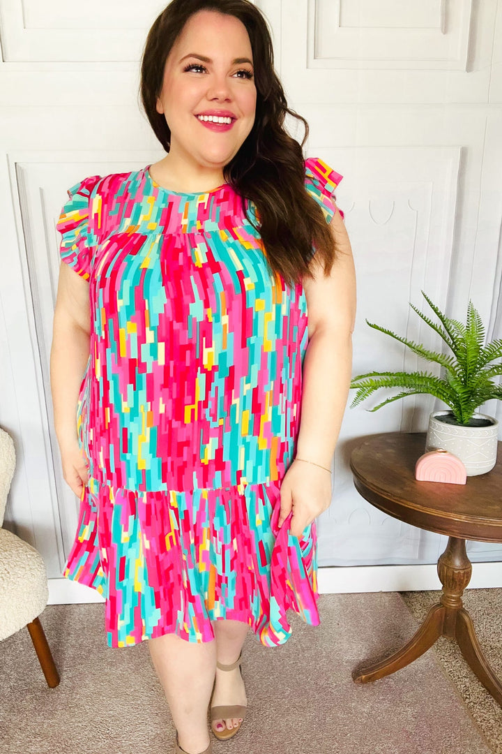 Bold Contrast - Abstract Print Tiered Dress