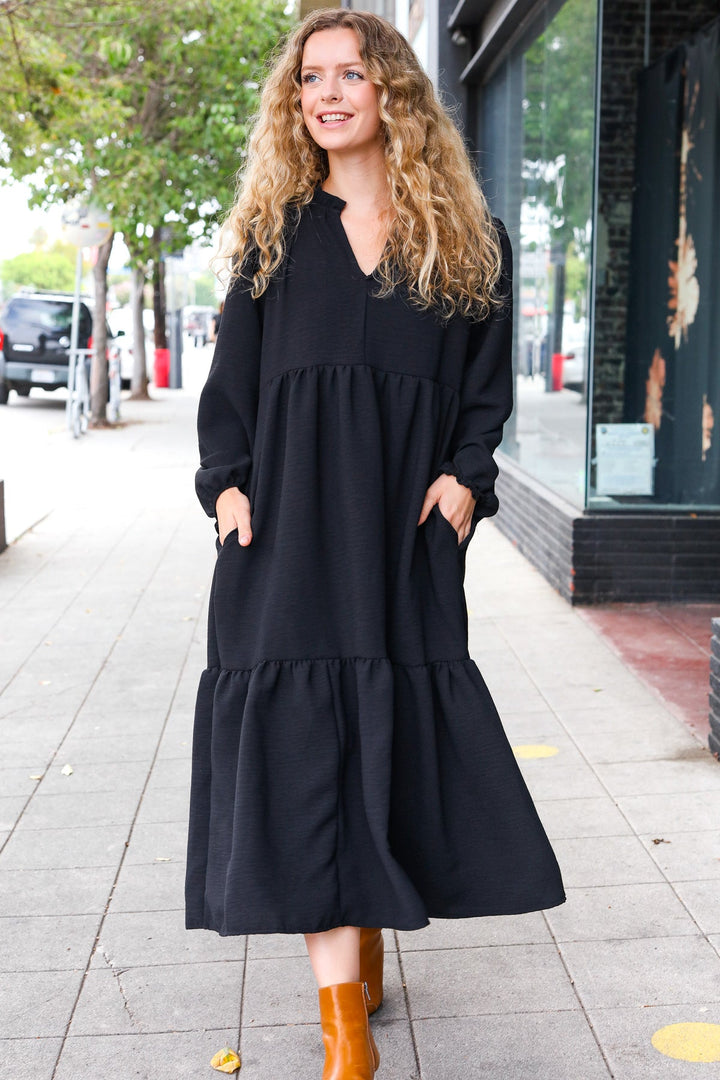 Main Attraction Tiered Maxi Dress - Black