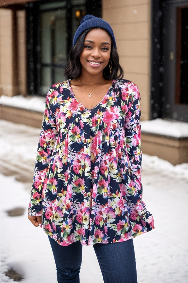 Vibrant Floral Babydoll Top