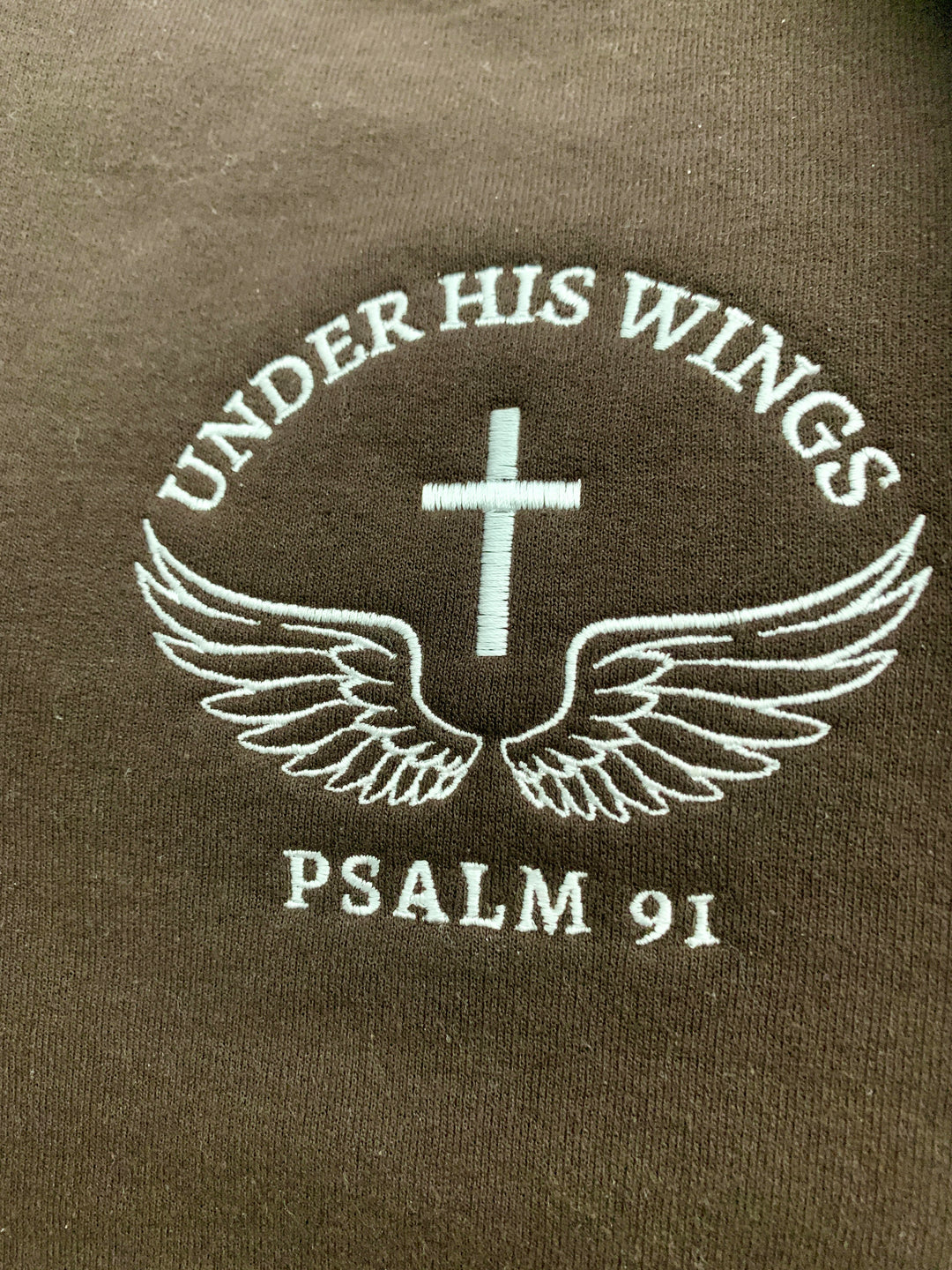 Embroidered Psalm 91 Under His Wings With Cross - Unisex Crew-Neck Sweatshirt