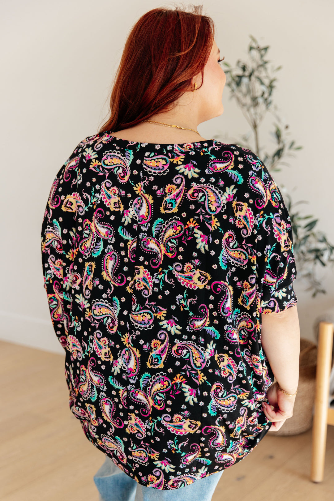 Essentially You Batwing Top - Black and Pink Paisley