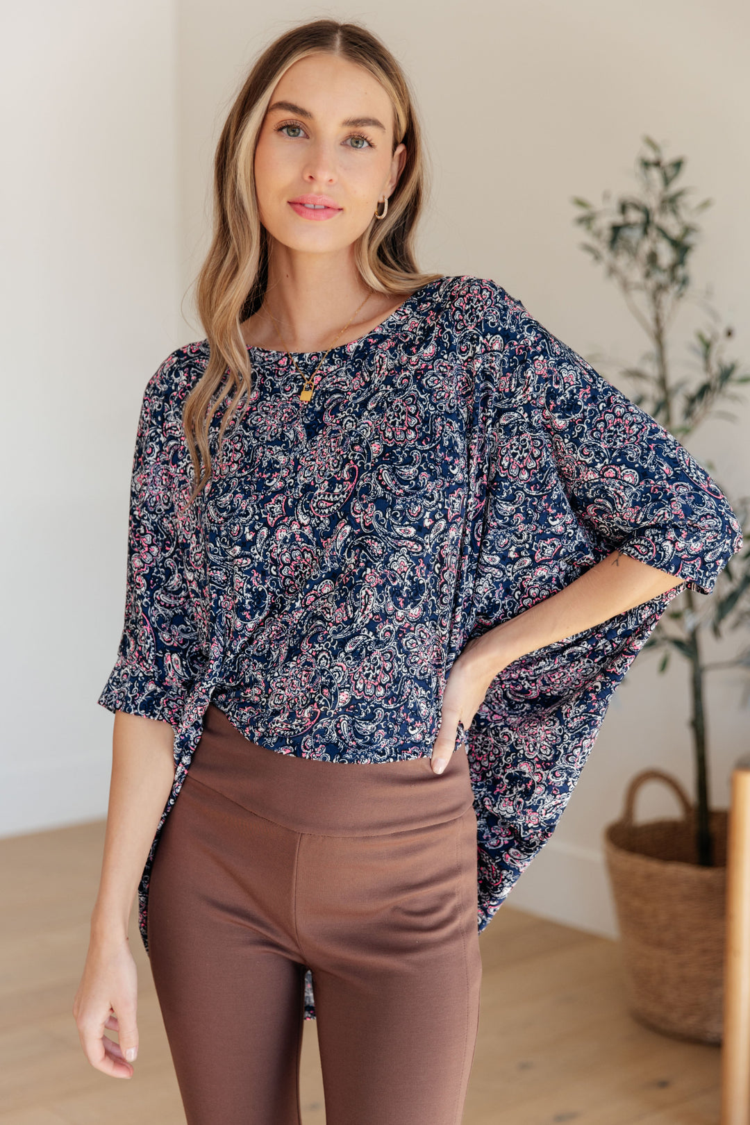 Essentially You Batwing Top - Navy Paisley