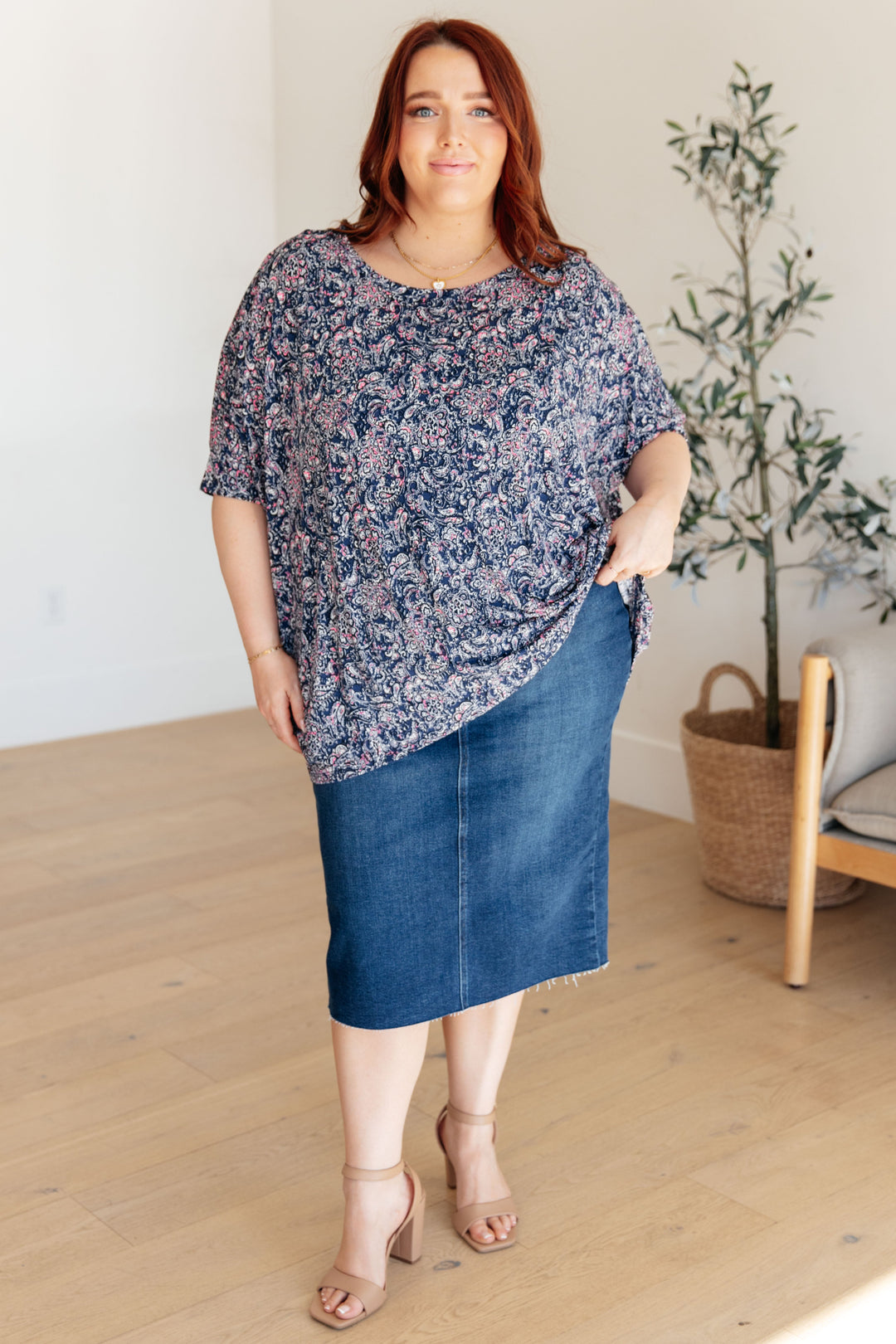 Essentially You Batwing Top - Navy Paisley