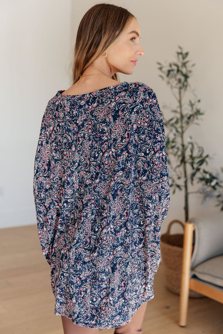 Essentially You Batwing Top - Navy Paisley