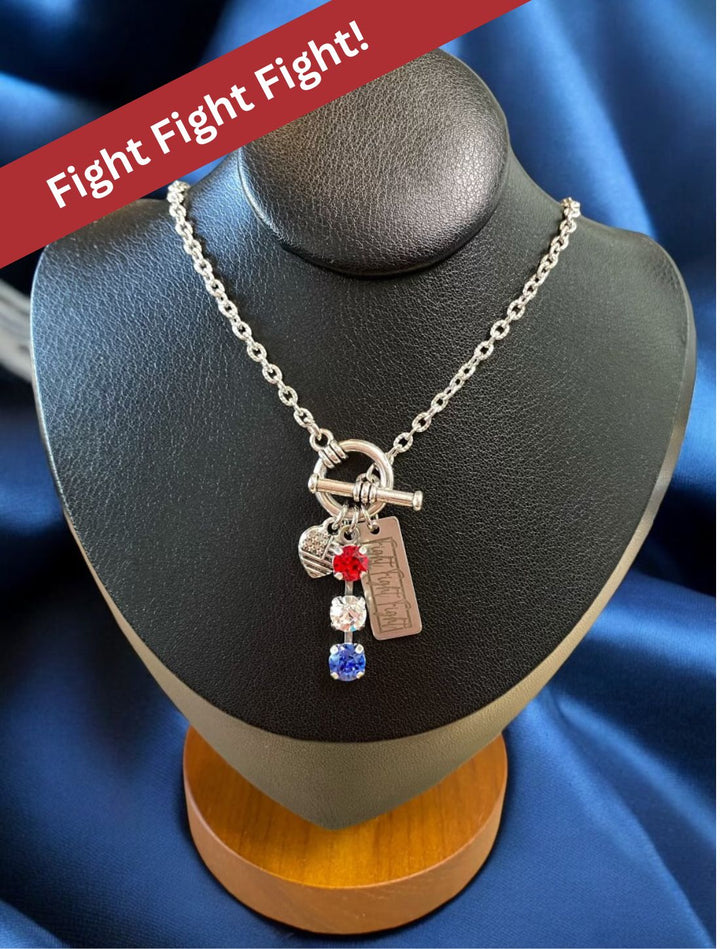 Fight, Fight, Fight Charm - Red, White, Blue Austrian Crystals - USA Flag Necklace (2 Styles)