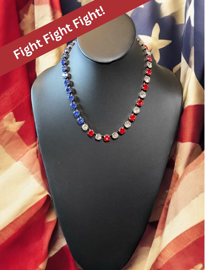 [PRE ORDER] Fight, Fight, Fight Charm - USA Flag Austrian Crystal Necklace [SHIPS in 3-5 Weeks]