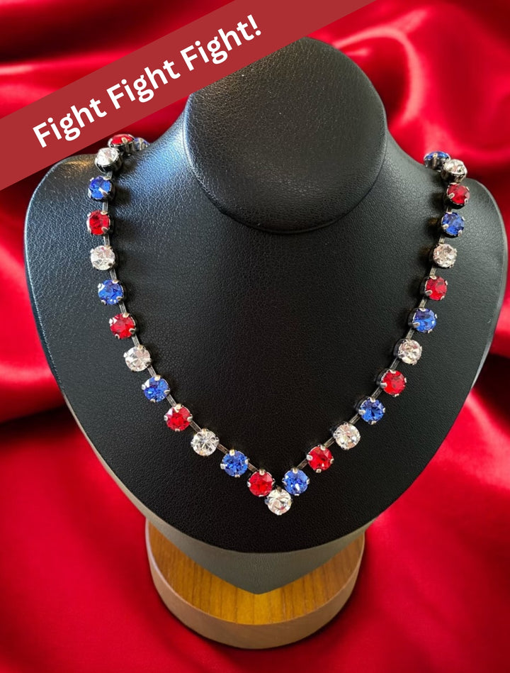 [PRE ORDER] Fight, Fight, Fight Charm - Red, White, Blue Austrian Crystal Necklace [SHIPS in 3-5 Weeks]