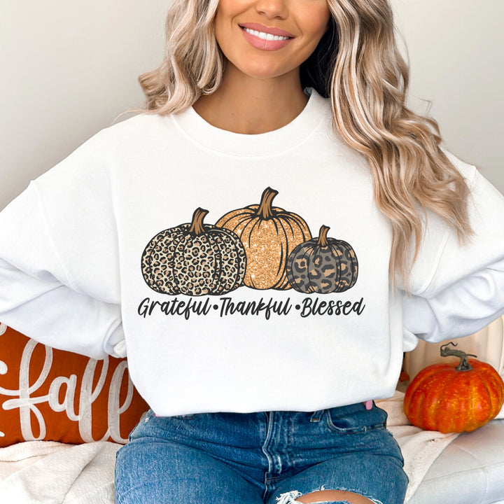 Grateful, Thankful, Blessed Pumpkins - Unisex Crew-Neck Sweatshirt