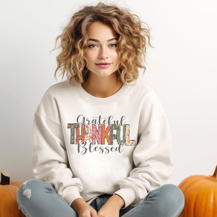 Grateful, Thankful, Blessed Patterns - Unisex Crew-Neck Sweatshirt