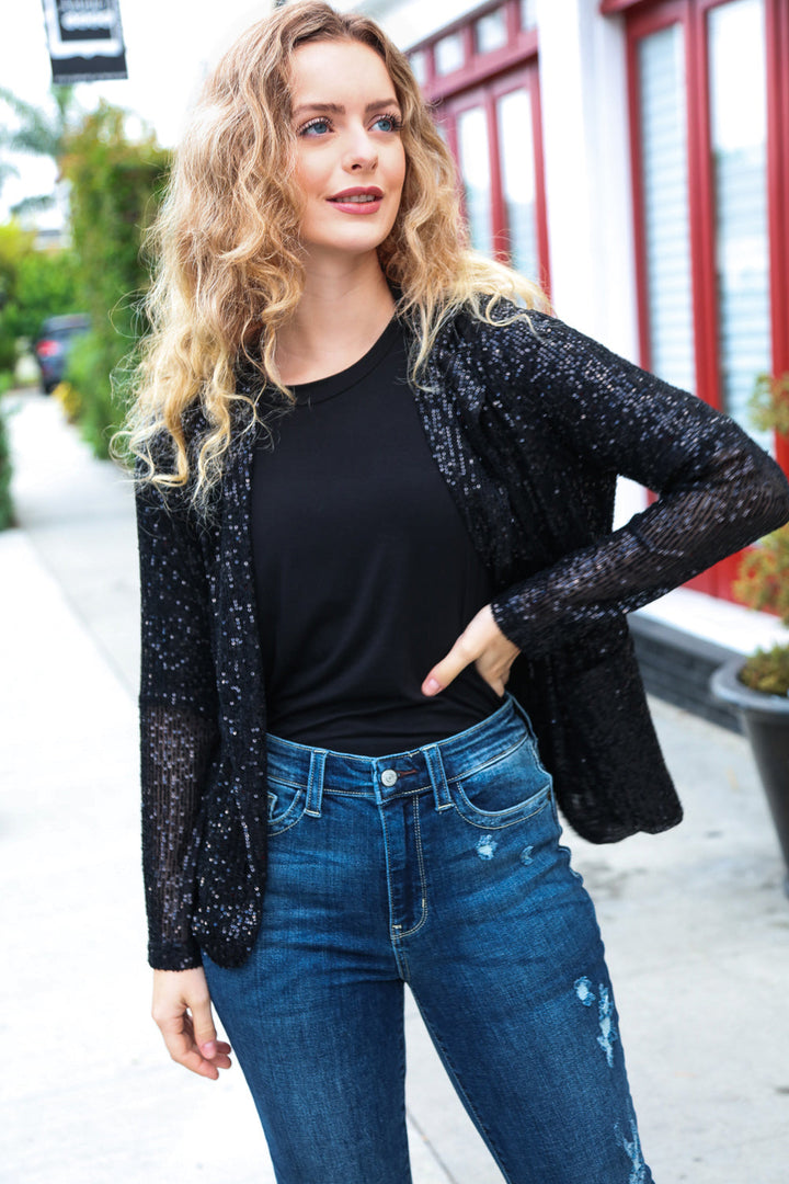 Shine Bright - Black Sequin Open Blazer