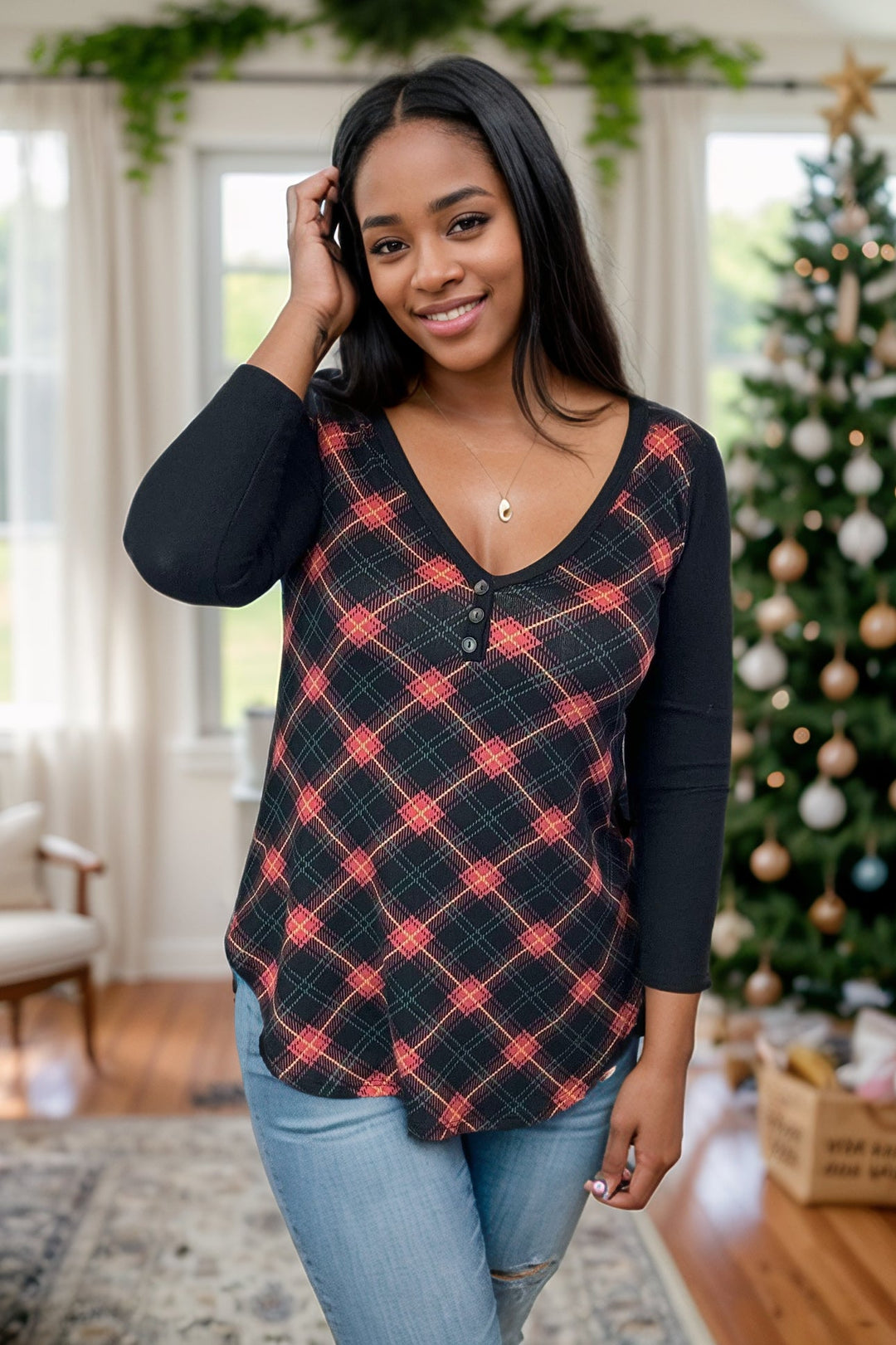 Holly Cheer Plaid Pullover