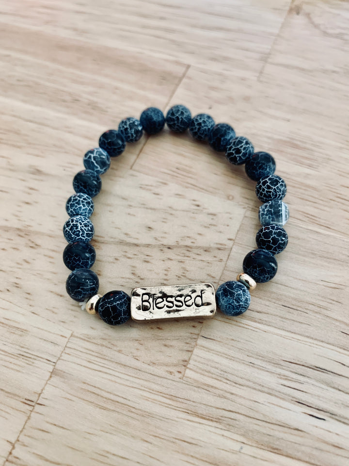 Blessed Beyond Measure - Natural Stone Stretchy Bracelet - Navy Marble