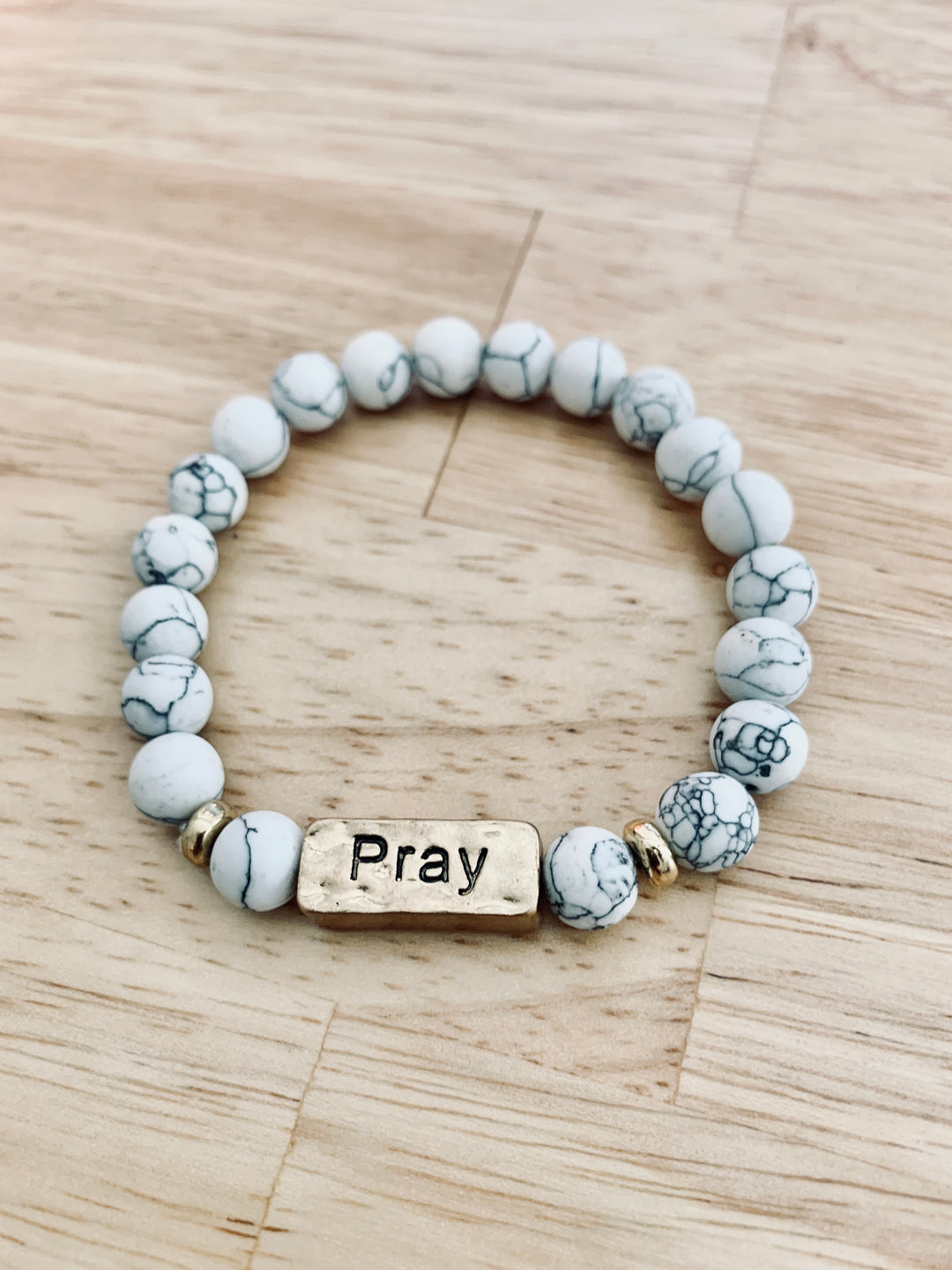 Pray Without Ceasing - Natural Stone Stretchy Bracelet - White Marble