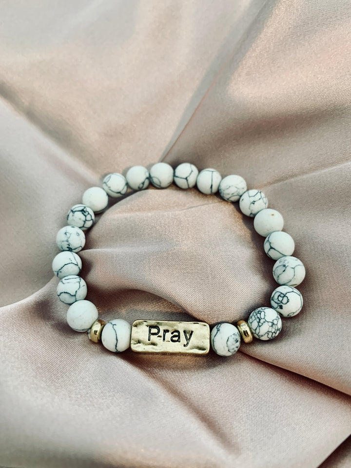 Pray Without Ceasing - Natural Stone Stretchy Bracelet - White Marble