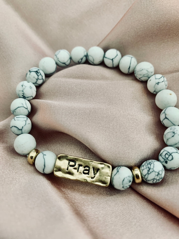 Pray Without Ceasing - Natural Stone Stretchy Bracelet - White Marble