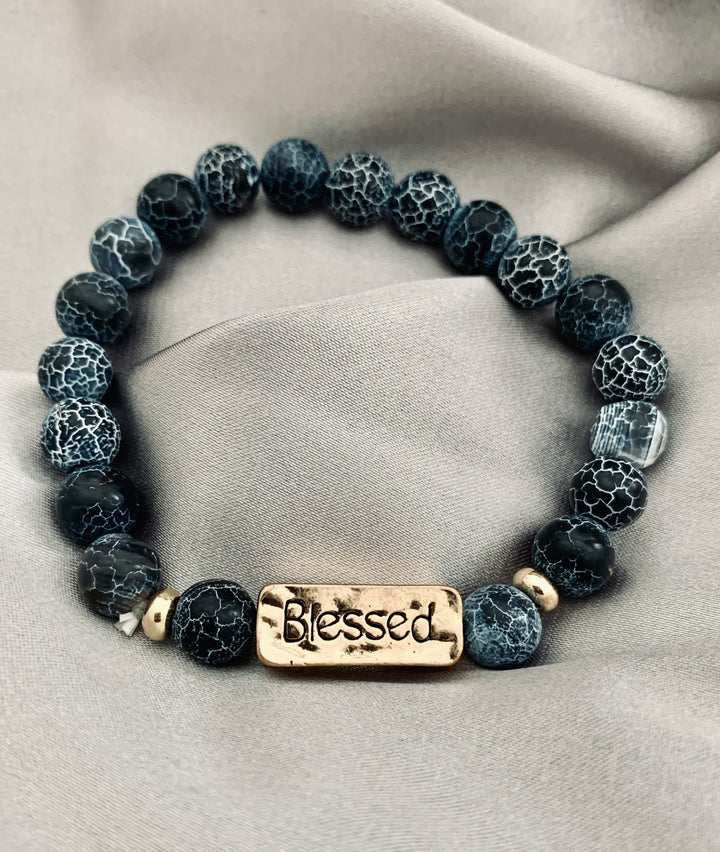 Blessed Beyond Measure - Natural Stone Stretchy Bracelet - Navy Marble