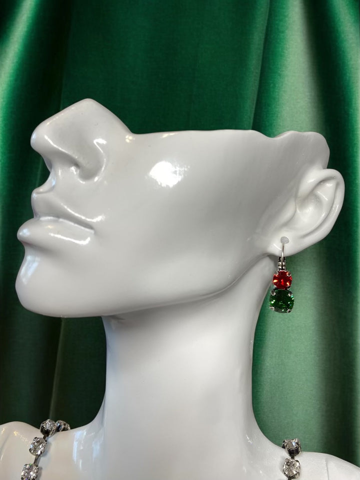 [PRE-ORDER] 2-Stone Red/Green Christmas-Themed Earrings [SHIPS in 3-5 WEEKS]