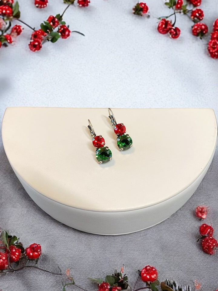 [PRE-ORDER] 2-Stone Red/Green Christmas-Themed Earrings [SHIPS in 3-5 WEEKS]